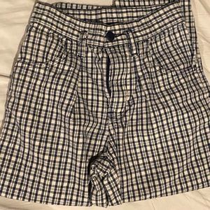 Blue and white plaid pants